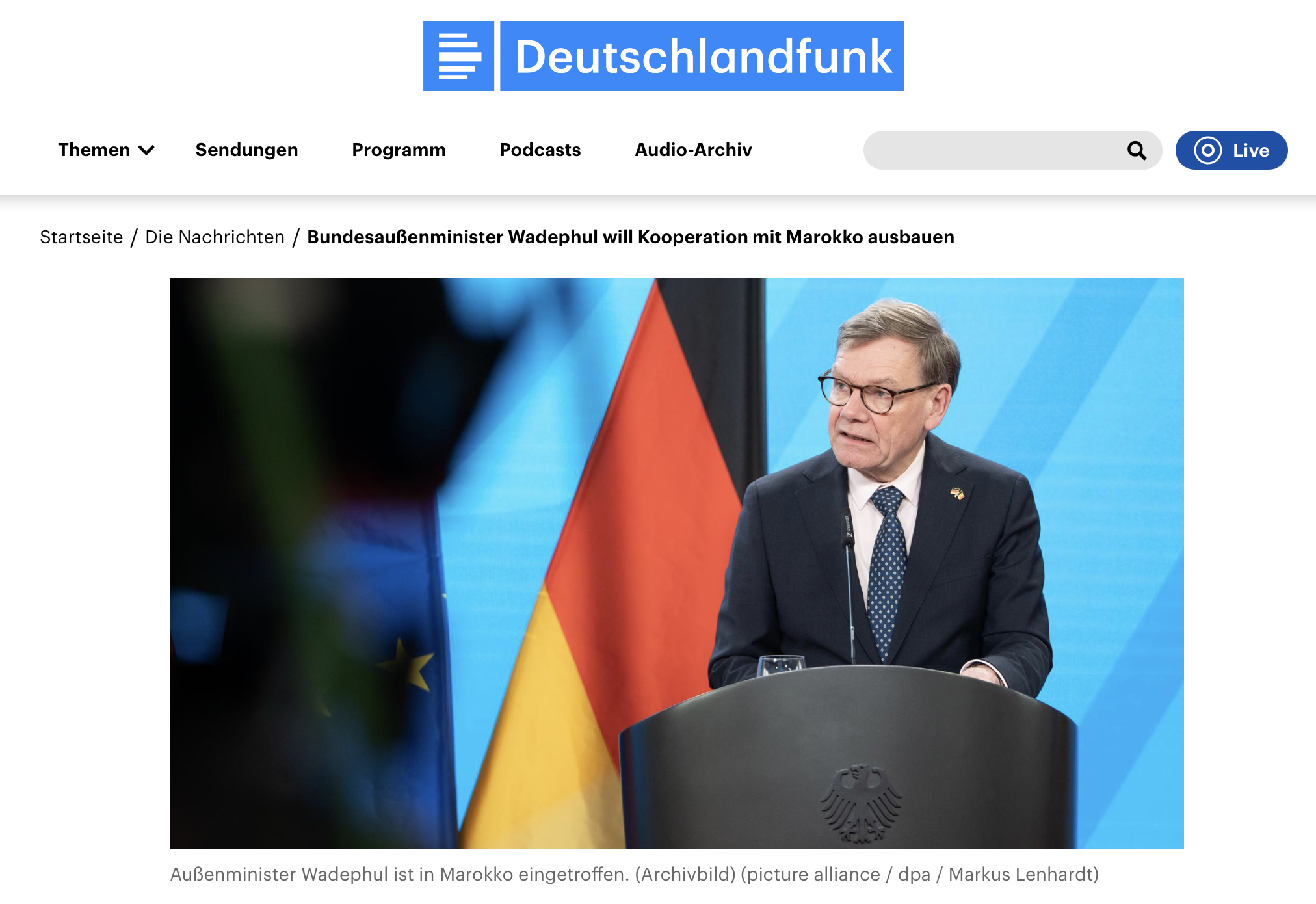 Internationale Beziehungen - Bundesaußenminister Wadephul will Kooperation mit Marokko ausbauen